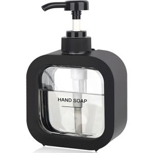 Hand & Dish Soap Dispenser - Modern Plastic Pump with Labels - Black (Black)