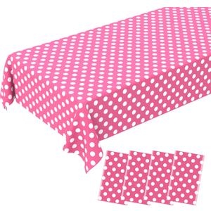 4 Pack Pink White Table Cloth, Disposable Plastic Pink Polka Dot Tablecloth Pink and White Table Cover for Rectangle Tables, Birthday, Outdoor Picnic, Baby & Bridal Shower Party Decor 54 x 108 Inch