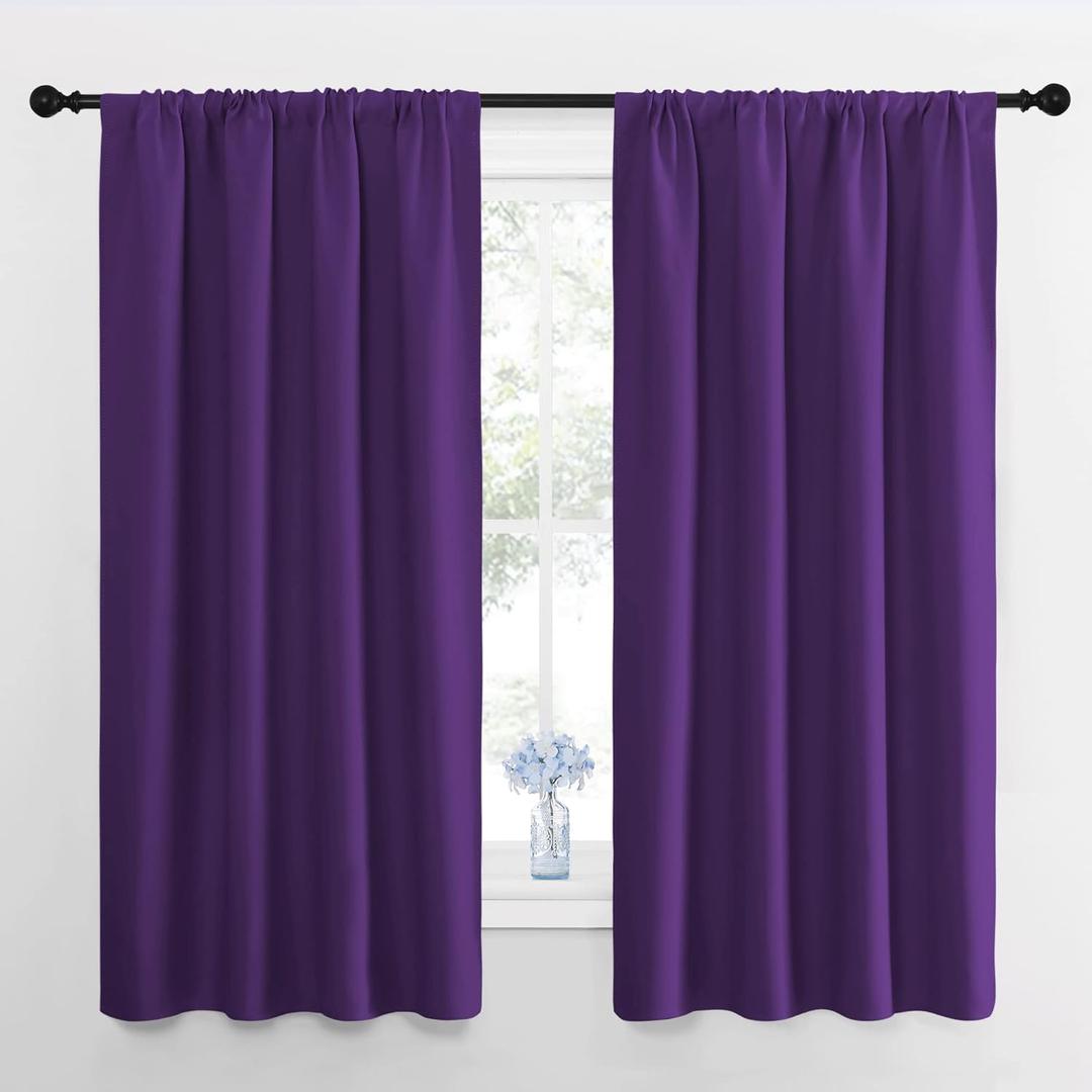 NICETOWN Blackout Curtains for Living Room - Triple Weave Home Decoration Thermal Insulated Solid Rod Pocket Blackout Drapes for Bedroom(Set of 2, 42 x 63 Inch, Royal Purple)
