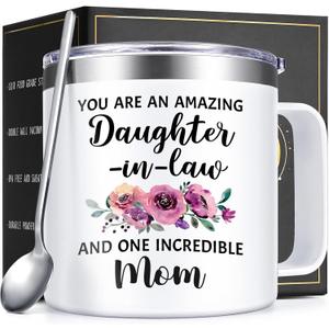 Lifecapido Daughter in Law Gifts from Mother in Law, 14oz Insulated Coffee Mug, Birthday Christmas Mothers Day Gifts for Daughter in Law, Cream