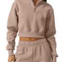 QINSEN Woman's Turtleneck Front Zip Sweatshirt Long Sleeve Cropped Pullover Top Mushroom, M