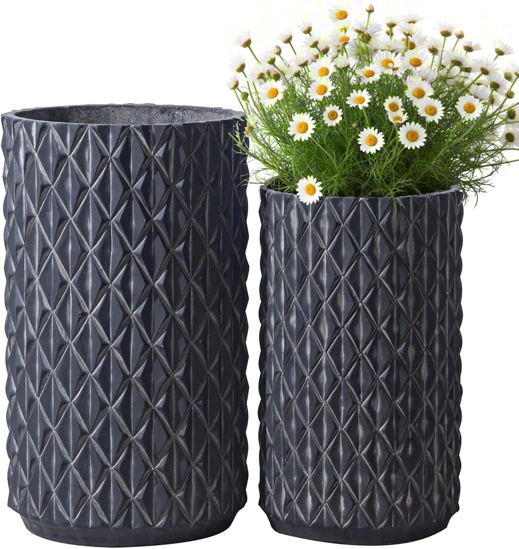 17.3 & 20.8 inch high Concrete Flower pots Set of 2, The planters for Outdoor Plants with Drainage Hole, Modern Family Outdoor Decor Plant pots, Indoor Plant pots for Home Decor. (Black)
