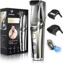 Vacuum Beard Trimmer for Men, Upgrade Adjustable Length with 2 Comb, Electric Vacuum Trimmer for Beard, Mustache and Stubble, Waterproof and Rinses Easy, High Precision Blades for Skin fit
