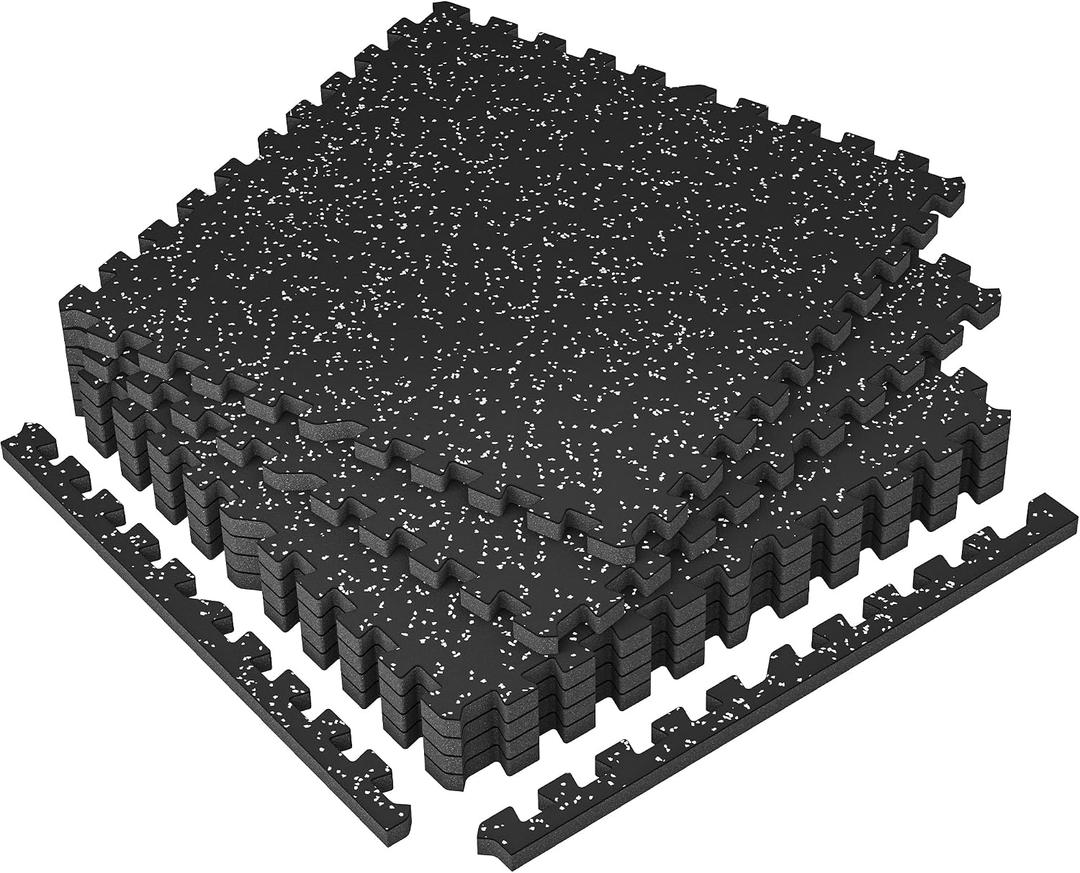 SUPERJARE 1" Extra-Thick Rubber Top Exercise Mat, Gym Flooring for Home Gym