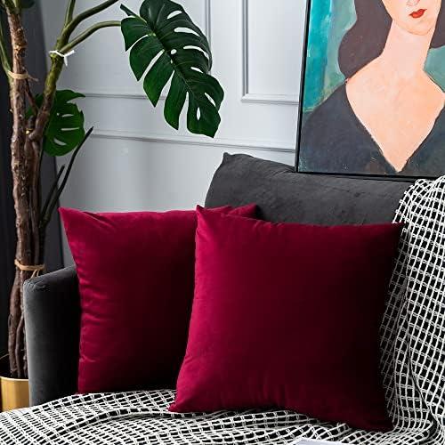 UPOPO Burgundy Red Velvet Throw Pillow Covers Euro Soft Solid Decorative Pillowcase Set Square Cushion Case for Sofa Bedroom Car 2 Pcs 26 x 26 inch