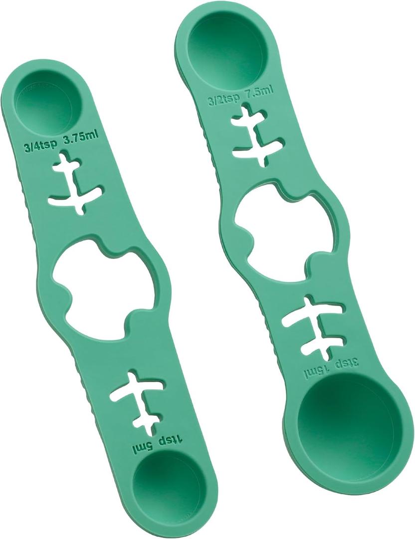 Silicone Magnetic Measuring Spoons, 2 Pack Coffee Measuring Spoons(4-size) - Equipped with strong N50 magnets  securely attach to any metal surface, Suitable for dry and liquid ingredients(Green)