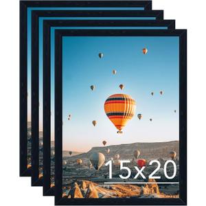 JCJMY 15x20 Picture Frame Set of 4 Black for Wall Hanging, Wall Mounting Horizontally or Vertically, 15 x 20 Wall Gallery Poster Photo Frame with Shatter Resistant Plexiglass, 4 Pack, Black