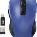 WisFox 2.4G Wireless Mouse for Laptop, Ergonomic Computer Mouse with USB Receiver and Type-C Adapter, 3 Adjustable Levels, 6 Button Cordless Wireless Mice for Windows Mac PC Notebook (Blue)