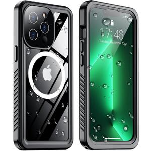 Temdan Magnetic for iPhone 13 Pro Case Waterproof,Built-in Screen Protector[IP68 Underwater][Upgrade Military Dropproof][Compatible with MagSafe] Full Body Shockproof for Phone Case 6.1'' - Black