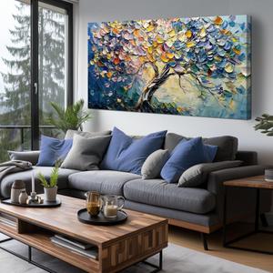 AOZEMI Tree Wall Decor for Living Room Colorful Wall Art Picture Large Artwork Abstract Canvas Art for Office Bedroom 29"x59"