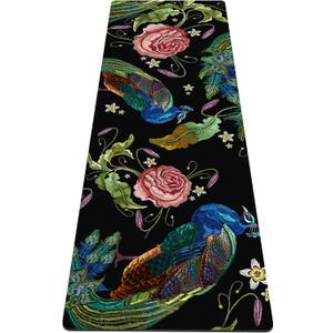 nuveti Yoga Mat Print Extra Thick TPE Non Slip Fitness Exercise Mat with Carrying Bag,72"x24" Extra Thick 6MM Exercise & Workout Mat for Yoga, Pilates Fitness and Floor Exercises (Peacock)