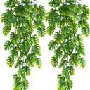 RECUTMS Artificial Hanging Plants 2 Pack, Fake Monstera Leaves Ivy Vine Faux Greenery UV Resistant Outdoor Tropical Palm Leaf Plant for Garden Home Jungle Hawaiian Luau Party Spring Summer Dcor