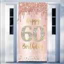 60th Birthday Door Banner Decorations for Women, Pink Rose Gold Happy 60th Birthday Door Cover Backdrop Party Supplies, Large Sixty Year Old Birthday Poster Sign Decor (Pink Rose Gold 60th)