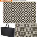 SAND MINE Reversible Mats, Plastic Straw Rug, Modern Area Rug, Large Floor Mat and Rug for Outdoors, RV, Patio, Deck, Beach, Camping (Black & Beige Lattice, 4' x 6', -3% to 5% Size Variance)