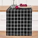 2 x Solino Home Table Runner 90 Inches Long - 100% Pure Linen Marseille Plaid Black Table Runner 14 x 90 Inch for Dining