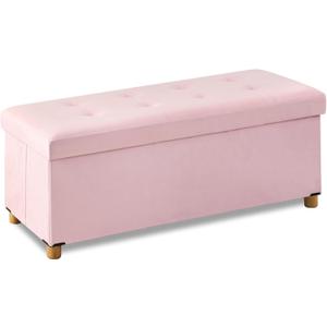 BRIAN & DANY 43 Inches Folding Storage Ottoman Bench, Ottoman with Storage Bench for Bedroom, Living Room, Entryway, with Legs, Pink