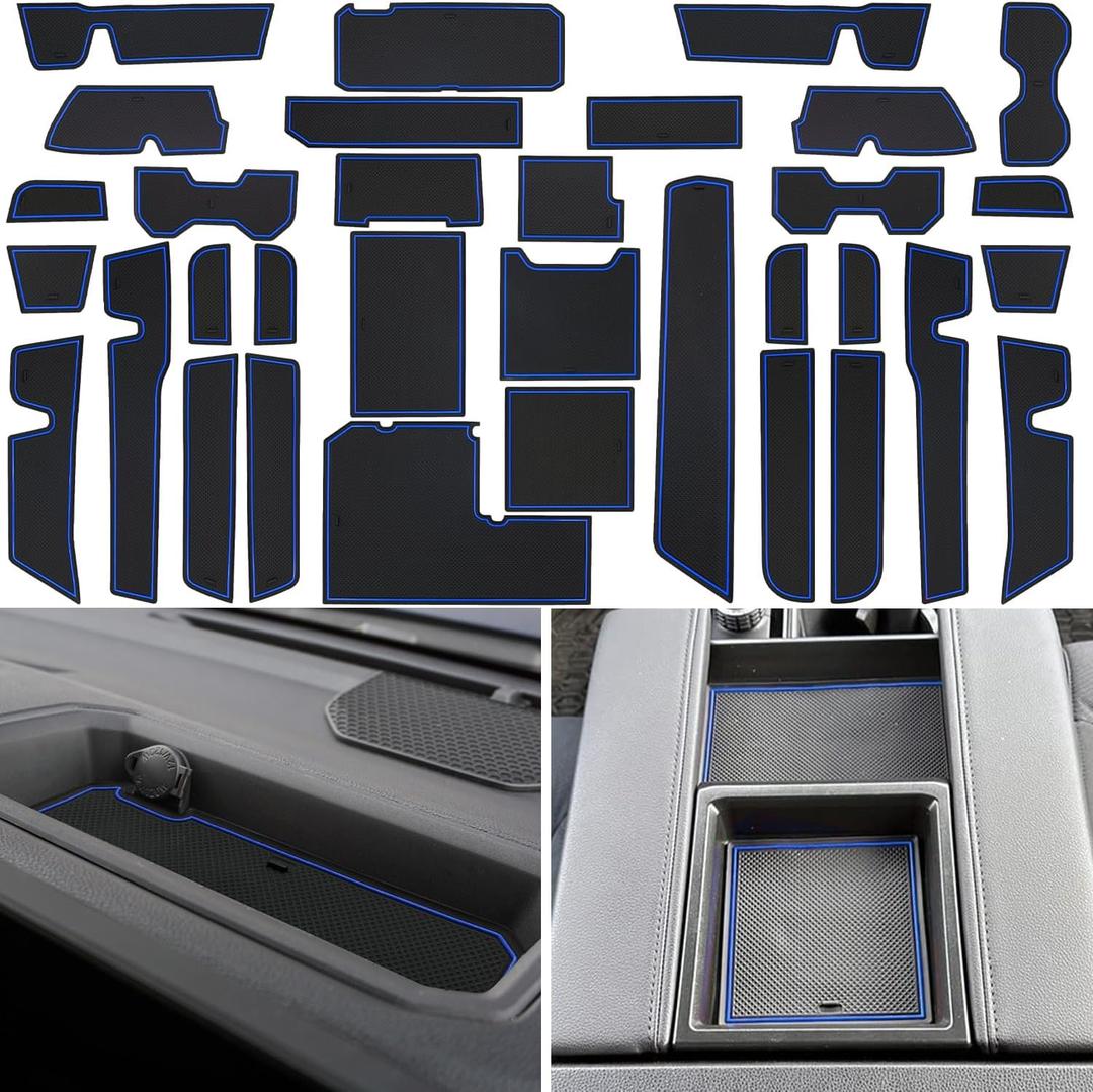 Center Console Liner for Toyota Tundra Accessories 2022 2023 2024 2025 2026, Cup Holder Insert, Door Pocket Interior Trim, Non-Slip Pad, Anti Dust Mat,Car Custom Rubber Coaster (34pcs, Blue)