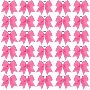 CN 30PCS 8" Large Cheer Bows, Cheerleading Bows Ponytail Holder for Girls, Grosgrain Ribbon Pink Cheer Hair Bows with Elastic Hair Tie for Cheerleader College Sports Softball Competition