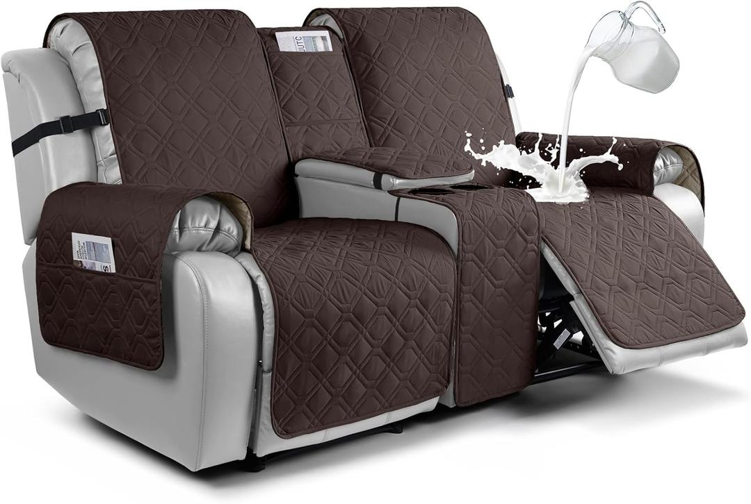 VANSOFY Loveseat Recliner Cover with Console 100% Waterproof Sofa Slipcovers Non-Slip Reclining Couch Covers Split Sofa Cover Furniture Protector for Pets, Dogs(Chocolate) (2 Seater+Console)