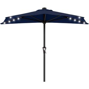 AreShark 9ft Patio Half Umbrellas with Solar Lights, 1/2 LED Half Outdoor Umbrella w/ 20 LED Lights, Lighted Table Wall Umbrella with Crank & 5 Sturdy Ribs for Market, Pool, Deck, Lawn and Garden, Navy