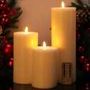 Retisee 3 Pcs Fall Thanksgiving WhiteLarge Flameless LED Battery Operated Candles with Remote Pillar Flameless Flickering Candles for Indoor Outdoor Party Wedding Light Decor(6''/8''/12'' x 4'')
