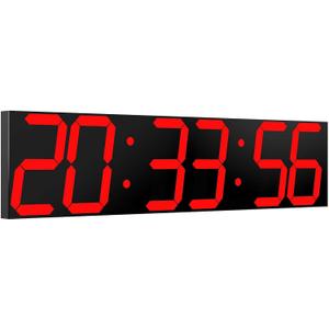 Digital Wall Clock, Oversize Led Digital Clock Large Display with Auto Dimmer, Huge Countdown Timer with Remote Control, 27" Wide Led Display, 6 Digits, Wall Mount, Date and Temperature (Red)