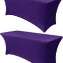 Obstal 6ft Spandex Table Cover for Standard Folding Tables - 2 Pack- Rectangular Fitted Tablecloth for Halloween Party Holiday Decorations, 72L x 30W x 30H Inches, Dark Purple