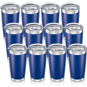 20 oz Tumbler with Lid Stainless Steel Insulated Tumblers Bulk Double Wall Vacuum Cups Powder Coated Travel Mug Keep Drinks Cold and Hot, Blue, 12 Pack