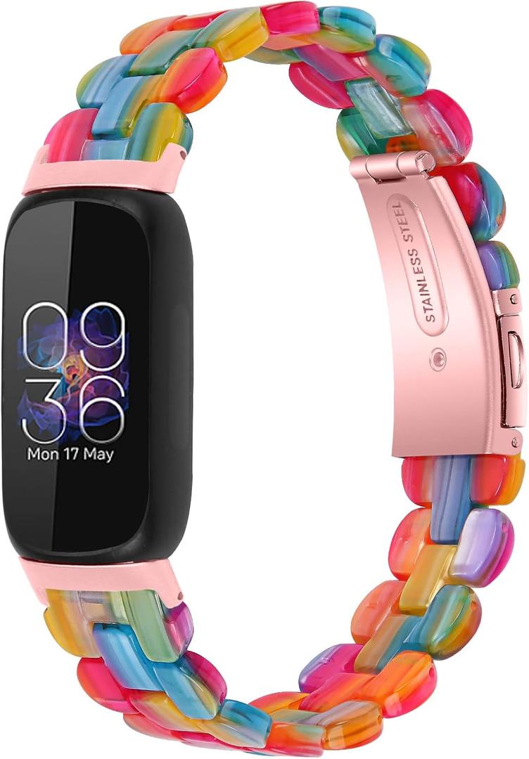 Resin Watch Band Compatible with Fitbit Inspire 3, Lightweight Adjustable Fashion Bracelet Wristband Replacement for Women Men with Stainless Metal Buckle