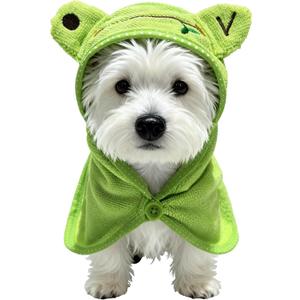 Dog Hooded Bathrobe Towel, Fast Drying Bath Towel Absorbent Warm Blanket Green M (M(17.72*17.72'))