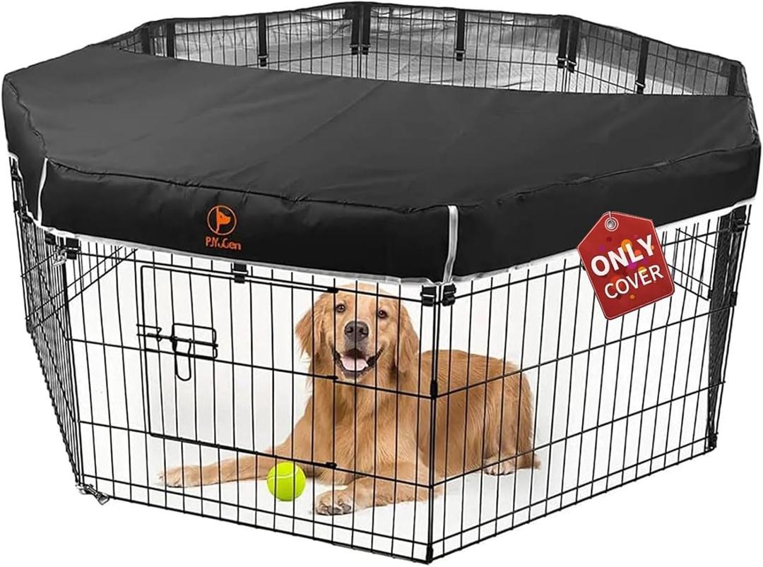 PJYuCien Dog Playpen Mesh Top Cover,Fits 24 Inch 8 Panels Metal Exercise Pet Pen, Elastic Buckles Connections, Black (Note: Only Cover, Fence Not Included)
