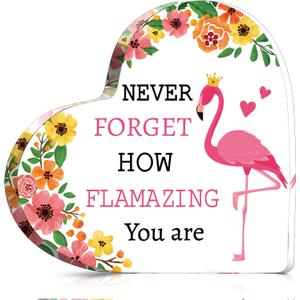 Kathfly Flamingo Gifts for Women Flamingo Office Supply Desk Decoration Acrylic Heart Keepsake Inspirational Cheer up Gift for Girlfriend Wife Daughter on Christmas Birthday