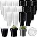 Sliner 200 Pcs 2 Inch Plastic Nursery Pot Mini Seedling Planter Flower Planting Pots Plastic Planters with Drainage Holes for Outdoor Indoor Flower, Starting Seedlings, Black, Clear