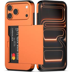 Nvollnoe Compatible with iPhone 17 Pro Max Case with Card Holder Dual Layer Heavy Duty Protective Shockproof Hidden Card Slot Slim Wallet Phone Case for Women&Men 6.9 Inch (Orange)