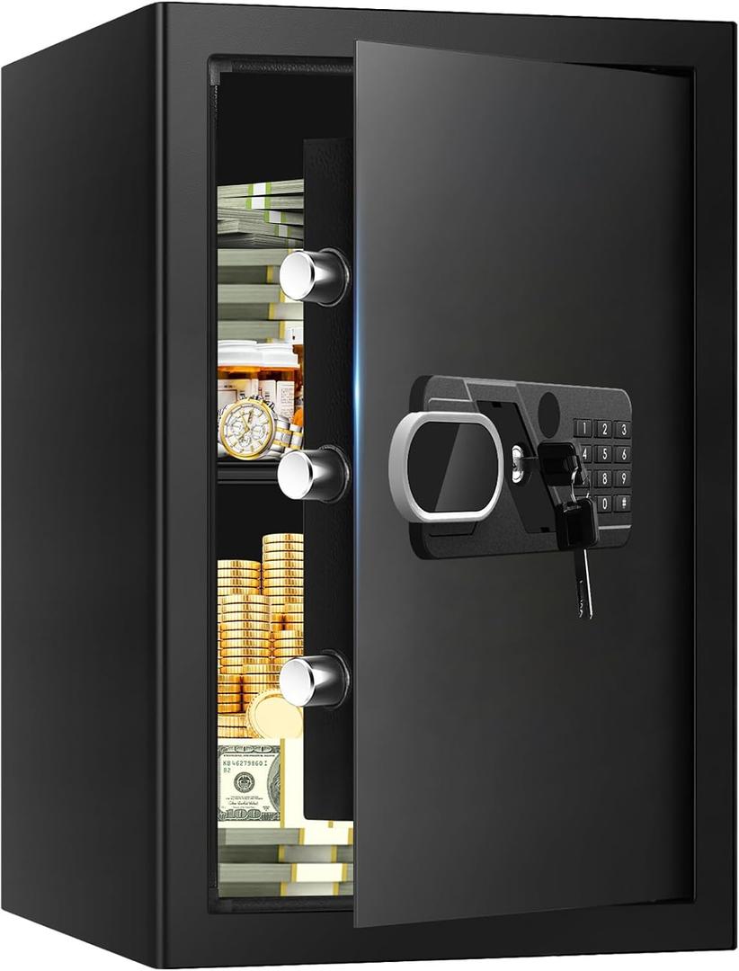 3.4 Cub Large Home Safe Fireproof Waterproof, Digital Security Fireproof Safe Box with Programmable Keypad, Spare Keys and Alarm System, Document Safes for Home Money Valuables