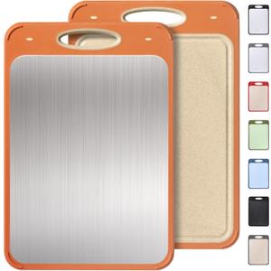 2 in 1 Stainless Steel Cutting Board with Handle Large Metal Cutting Boards for Kitchen 2025 First Apartment Essentials New Home Must Haves Things House Warming Decor Housewarming Hostess Host Gifts (Morandi Orange)