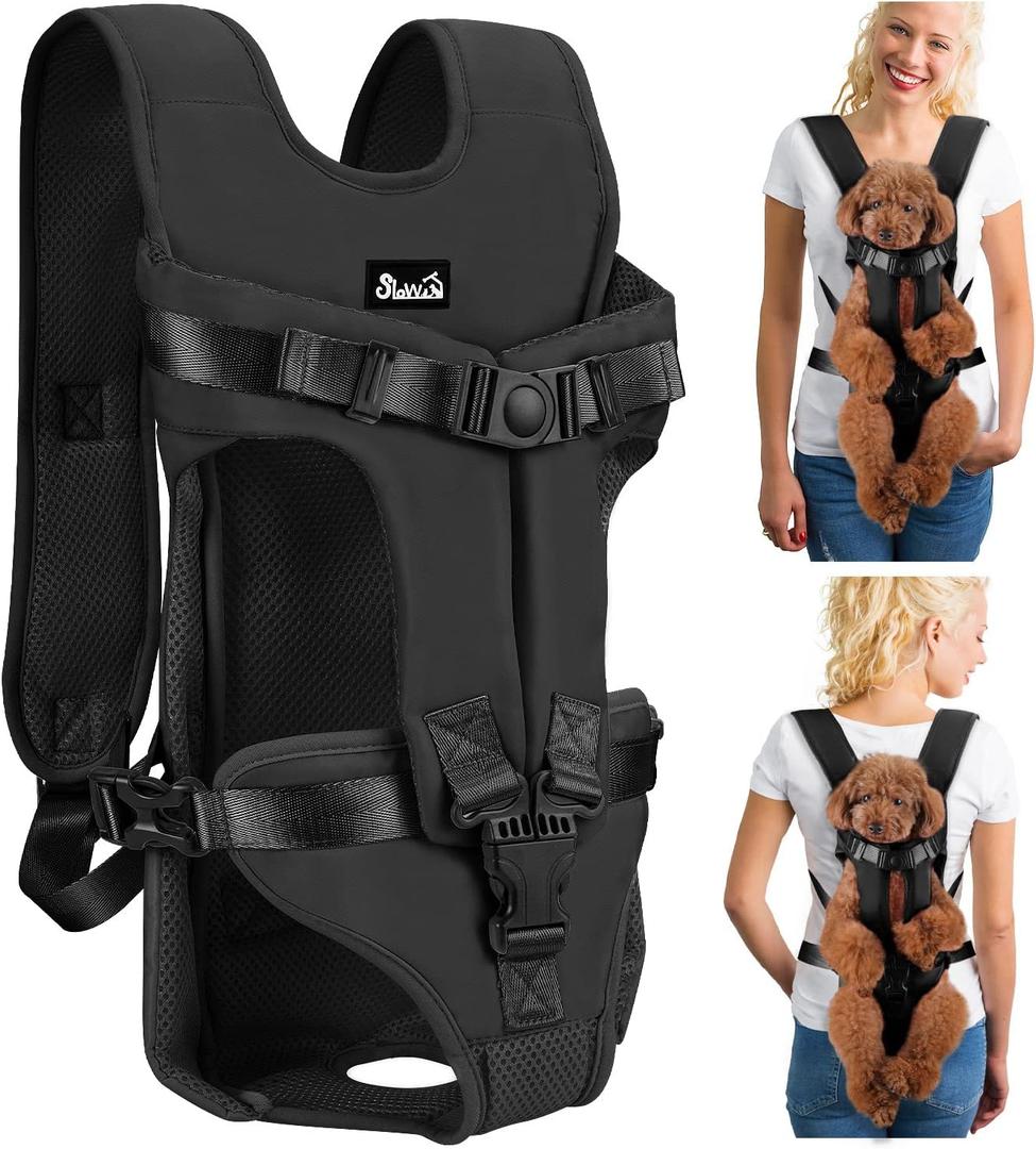 Lukovee Dog Backpack Carrier, Legs Out Easy-fit Dog Front Carrier for Small Medium Dogs, Adjustable Hands Free Dog Chest Carrier for Hiking Cycling (B,Medium) (Black)