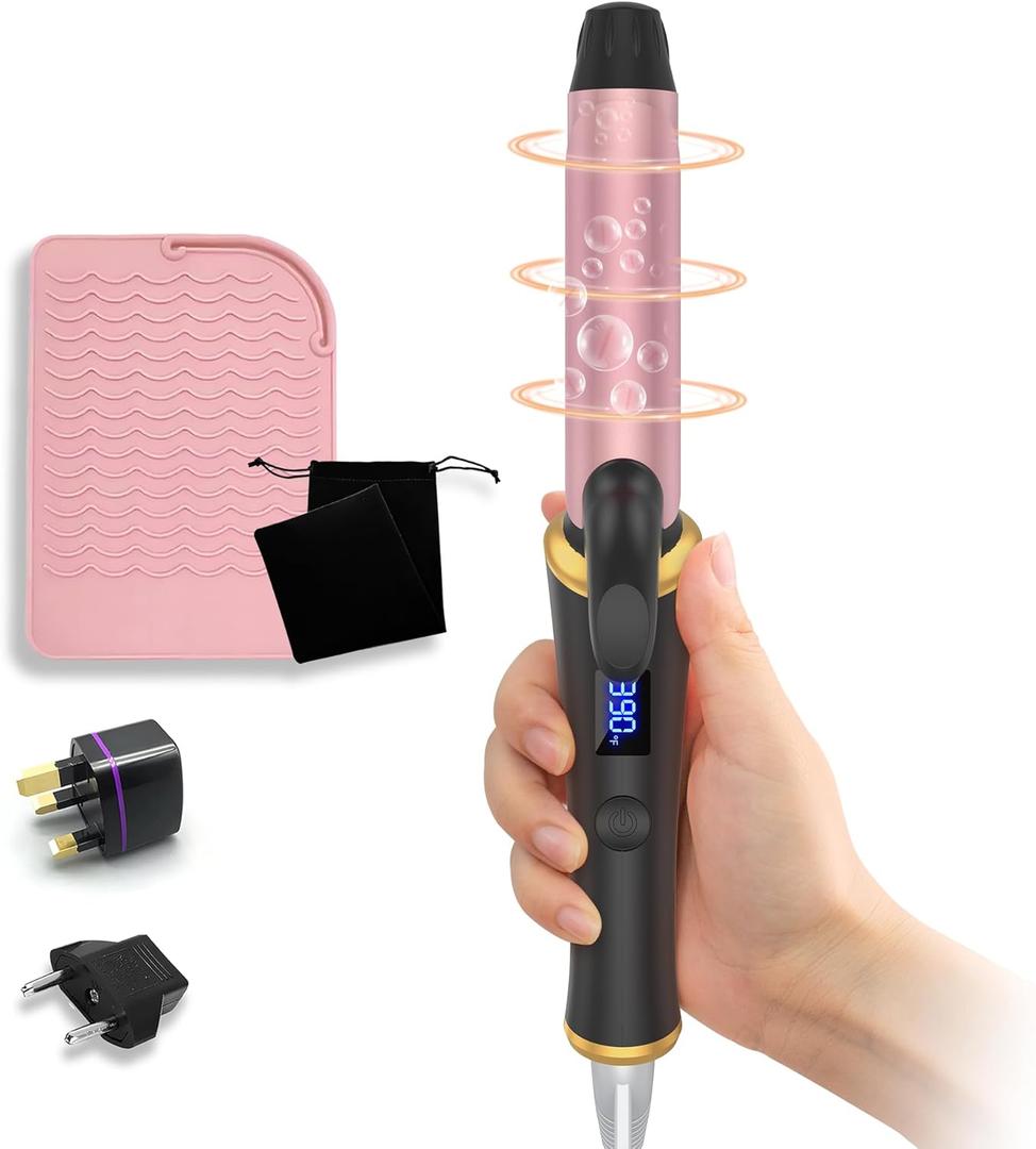 Ukliss 1 Inch Mini Curling Iron, Travel Small Curler for Medium-Long Hair, Soft Waves & Loose Curls, 30s Fast Heat, Dual Voltage, Anti-Scald Tip, EU/UK Adapter & Heat Mat (Black)