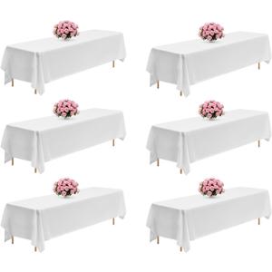VEVOR White Tablecloths for Rectangle Tables, 6 Pack, 90 x 132 Inches, Reusable and Machine Washable Table Clothes, Wrinkle-Resistant Polyester Fabric Table Covers for Wedding, Party, Banquet
