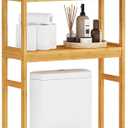VIAGDO Over The Toilet Storage Cabinet, Tall Bathroom Cabinet Organizer with Cupboard and Adjustable Shelves, Freestanding Toilet Shelf Space Saver Rack Stand for Laundry Room, Balcony, Bamboo
