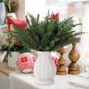 50PCS Christmas Norfolk Pine Branches, 6 Styles Artificial Christmas Norfolk Branches Artificial Greenery Real Touch Pine Needle Branches Stems Sprigs for Xmas DIY Making Garland Wreath Home Decor