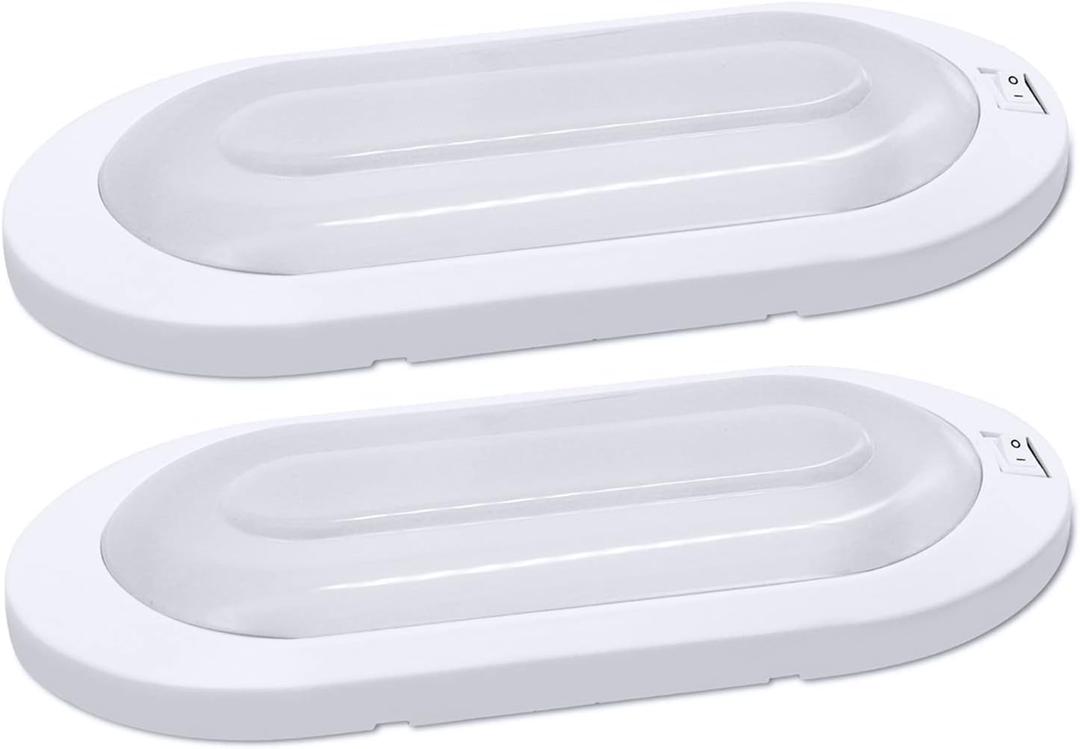 Facon 12V LED Bright RV Pancake Light Surface Mount - 2 Pack, DDS01-008, 12Volt Interior Light with Switch, for RV Motorhomes Camper Caravan Trailer Boat, 3400K