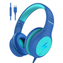 Kids Headphones Wired with Microphone, USB Type C Headphones for Kids Girls Boys with Cord/LED Lights/85/94dB Volume Limit, Portable Over Ear Headphones for School/Travel/Tablet/iPad
