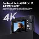 Digital Camera 4K for Photography Vlogging: 50MP Cameras for Video - 16X Zoom Photo Camera Gifts for Teens Ages 8-16 - 180Flip Screen Compact Cmara - Point and Shoot Digital Cameras for YouTube