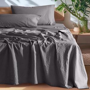 SONORO KATE 100% French Pure Linen Sheets, Breathable and Durable Linen Queen Size Sheets, Anti-Tear Linen Bed Sheets, Machine Washable, 16 Inch Deep Pocket - 4 Piece (Dark Grey, Queen)