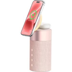 COLSUR Bluetooth Speaker, Magnetic Wireless Charger, Bluetooth Speakers with Night Light, 2 in 1 Wireless Charging Station for iPhone 17/16/15/14/13/12 Series, AirPods Pro 2/4/3/2Gift Ideal (Pink)