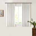 Blackout Linen Curtains 45 Inch Long Pinch Pleat Back Tab Pleated Country Room Darkening UV Blocking Ivory Short Curtains for Small Window Bedroom Nursery Cafe with Hooks Rings Beige Off White