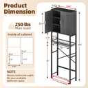 Over The Toilet Storage Cabinet with Fluted Wave Doors and Adjustable Shelf, Wood Over Toilet Storage Rack with Drain Basket, Freestanding Bathroom Organizer for Balcony Laundry, Pure Black, 23.62" W x 66.54" H x 9.45" D