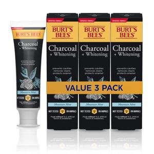 3 x Burt's Bees Toothpaste, Natural Flavor, Charcoal with Fluoride Toothpaste, Mountain Mint, 3 x 4.7oz