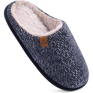 COFACE Womens Cozy Memory Foam Scuff Slippers Ladies Fuzzy Warm Slip On House Shoes With Arch Support, Indoor Outdoor Rubber Sole, Twill Blue Size 6M/7W (Black)